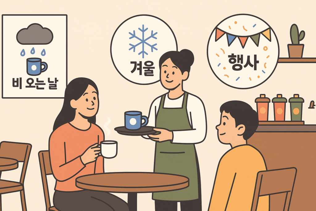 비오는날, 겨울, 행사 시즌에도 가게 운영하는 사장님