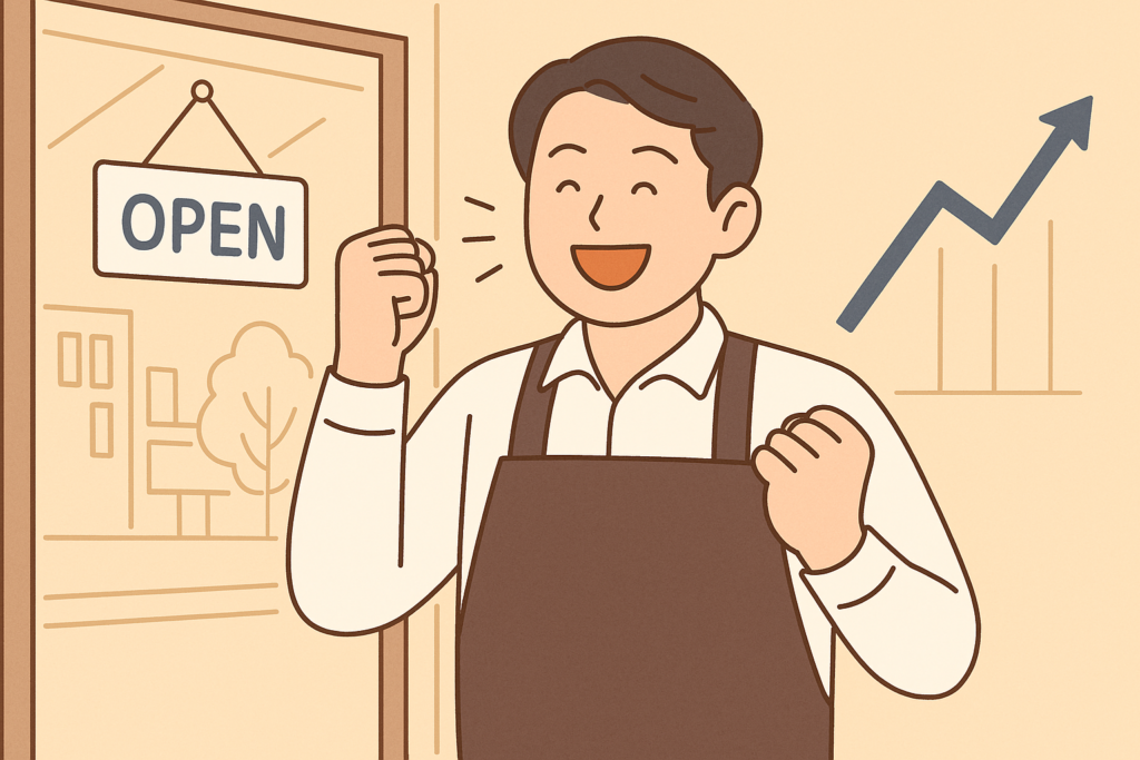 오모플레이로 매출이 올라 즐거워하는 사장님